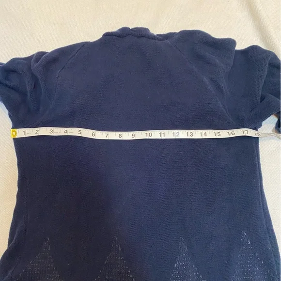 Lilly Pulitzer Tatum Cardigan Sweater XL Navy Fringe Trim Hem Open Front Long - Picture 10 of 11